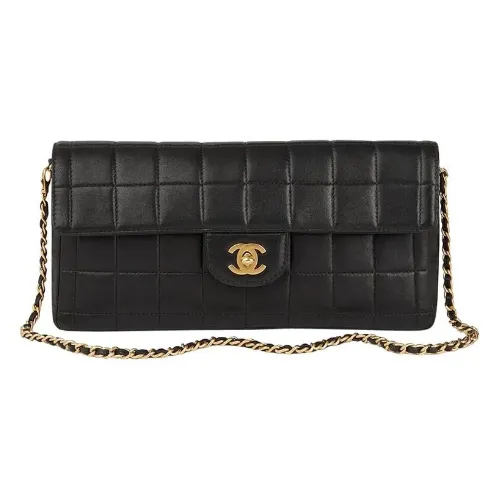 チェーンショルダーバッグ チョコバー ラムスキン ブラック ゴールド